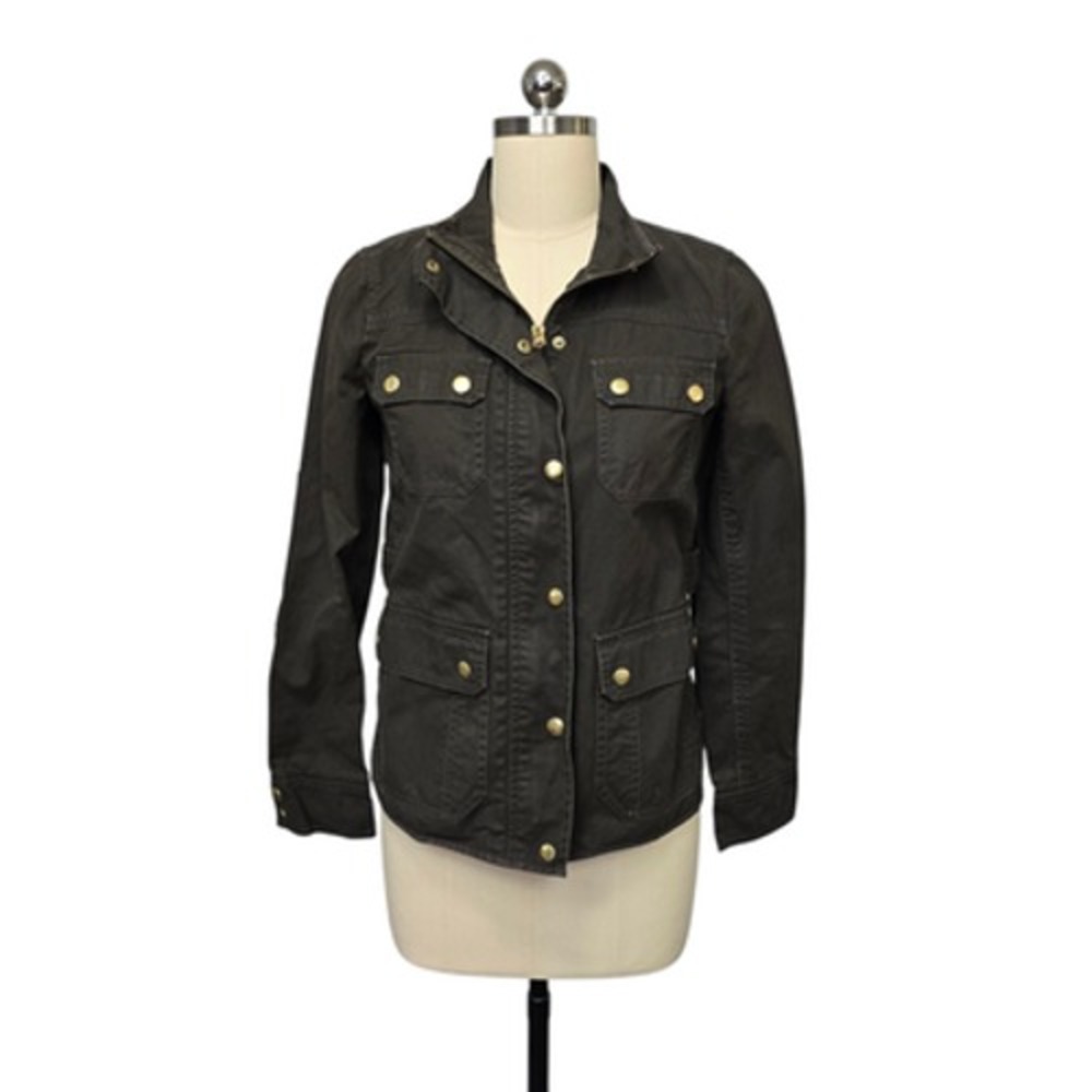 J.Crew Jacket Womens XS Olive Relaxed Boyfriend Field Utility‎ Cotton Snap Zip